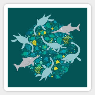 Swimming with Plesiosaurs - cute prehistoric animal design Sticker